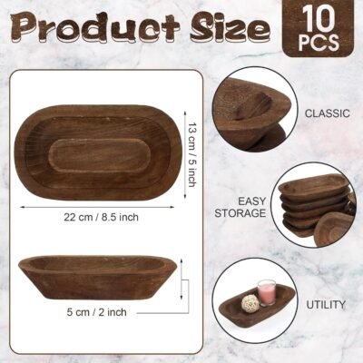 10 Pack Wooden Dough Bowls Bulk Rustic Dough Bowls for Wedding DIY Candle Home Crafts Making Farmhouse Fruits Supplies Decoration(8.5 Inches,Brown) - Image 2