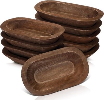 10 Pack Wooden Dough Bowls Bulk Rustic Dough Bowls for Wedding DIY Candle Home Crafts Making Farmhouse Fruits Supplies Decoration(8.5 Inches,Brown)